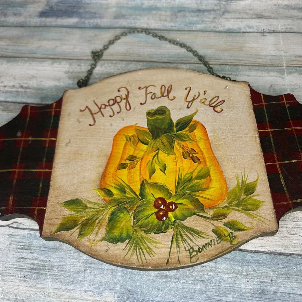 Vintage Wood Sign Fall Christmas Folk Primitive Handmade Cottagecore Two Sided